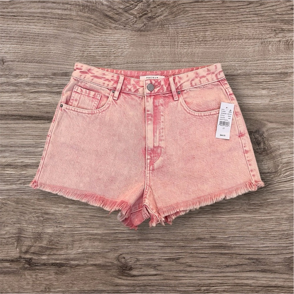 PacSun Pink Acid Wash High-Rise Frayed Hem Denim Shorts | NWT | Size 27